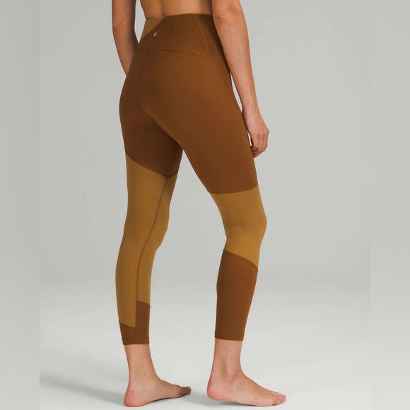 Lululemon Copper Brown & Bold Beige Nulu Color Block High Rise Leggings (Size 4) - Picture 3 of 6